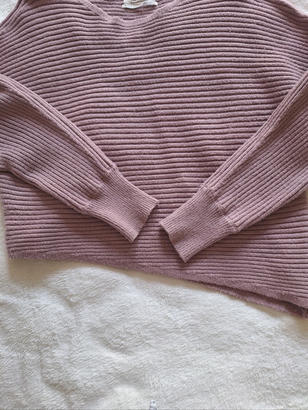 Anthropologie Ribbed Knit Sweater M Oversized Asymmetrical Mauve Purple Pullover - Picture 3 of 11